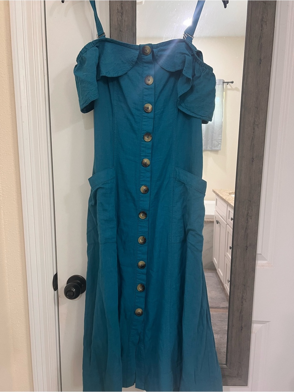 Anthropologie Teal Linen Dress